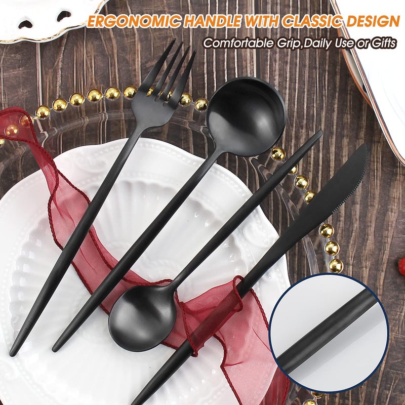 BEGEEL Matte Black Silverware Set,BEGEEL 20 Piece Stainless Steel Flatware Set,Service for 4,Satin Finish Tableware,Cutlery Sets,Utensil Sets for Kitchen and Home,Dishwasher Safe - Image 5